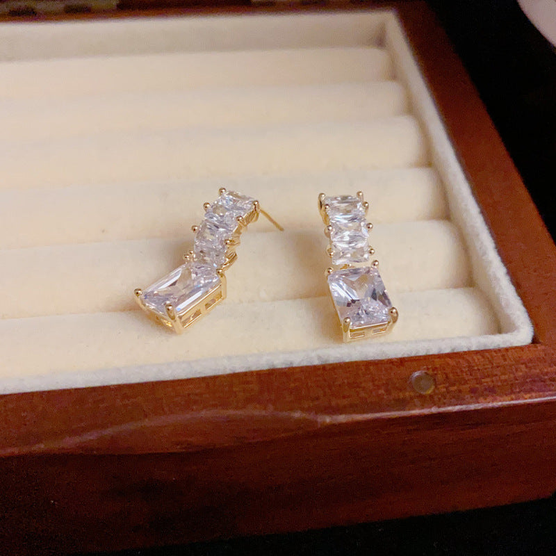 14K Gold-Plated Zircon Square Drop Earrings – Elegant & Sparkling