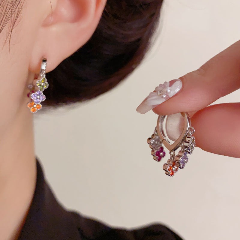 Luxury Colorful 4Leaf Flower Tassel Ear Cuff Earrings – Floral Design