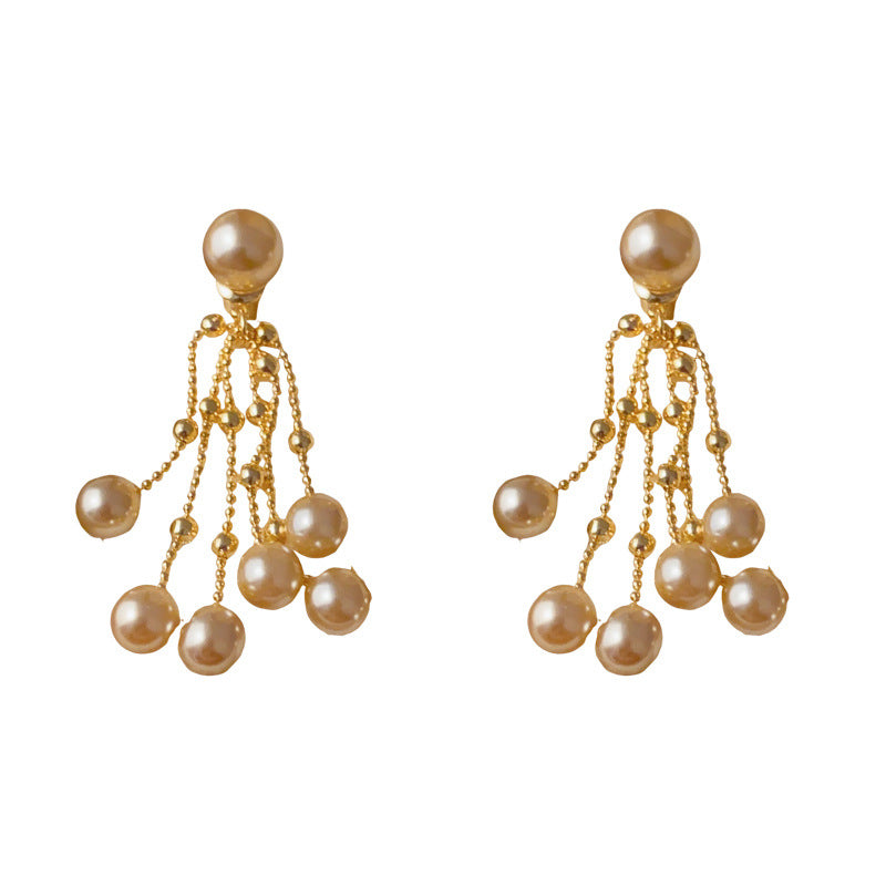Elegant Two-Way Pearl Tassel Drop Earrings – Long Fringe Design