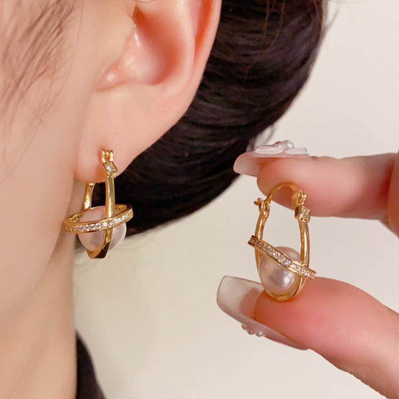 14K Gold-Plated Planet Pearl Ear Cuffs – Chic Minimalist Design
