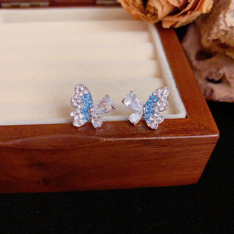 Luxury Full-Zircon Butterfly Stud Earrings –Animal-Inspired Design