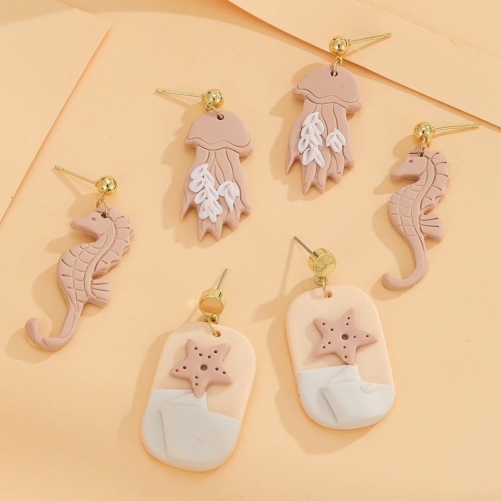 Elegant Handmade Marine Animal Clay Stud Earrings – ECO Design