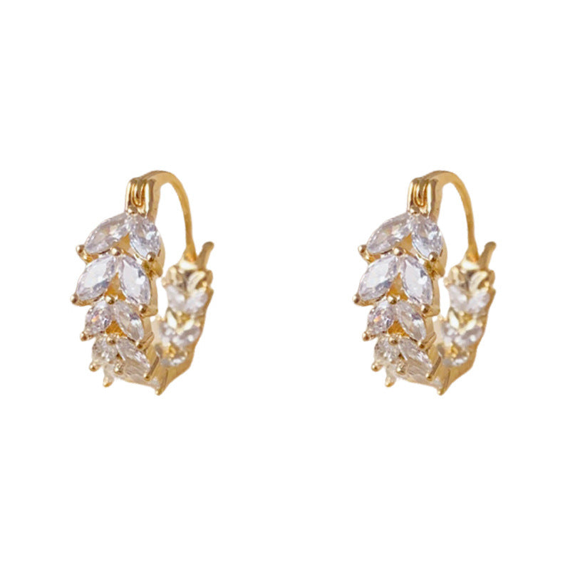 Luxury Zircon Wheat Ear Cuff Earrings – French Minimalist Design