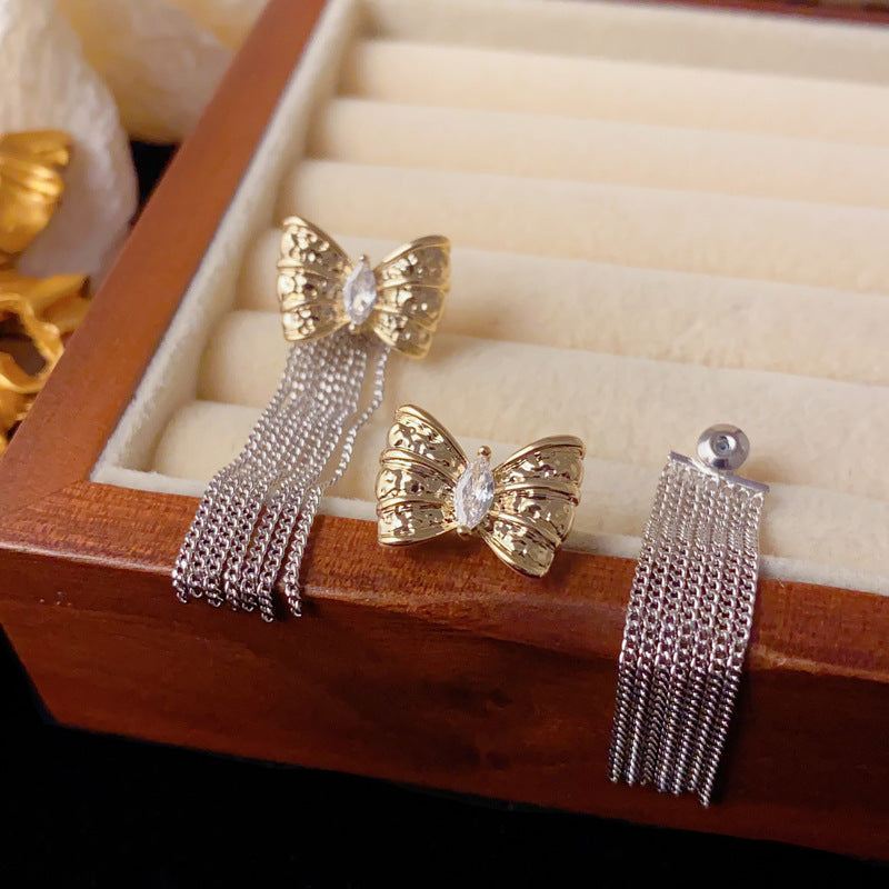 Luxury 2-Tone Butterfly Two-Way Tassel Drop Earrings – Elegant Design