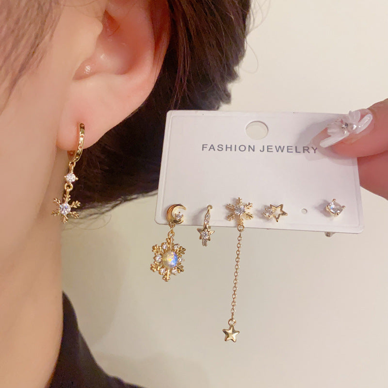 14K Gold-Plated Star-Moon Snowflake 3Piece Earring Set -Chic & Elegant