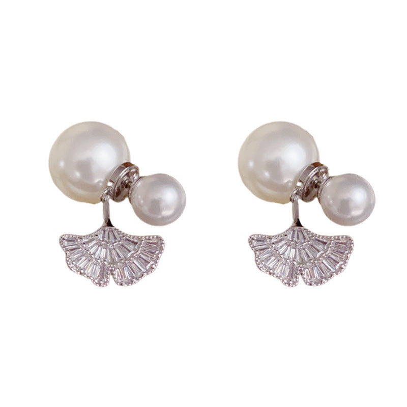 Luxury Pearl & Full-Zircon Leaf Two-Way Drop Earrings – Floral Design