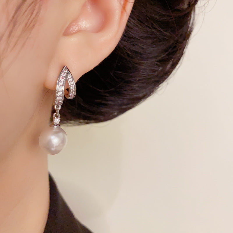 Luxury Full - Zircon & Geometric Pearl Drop Earrings – Elegant Design