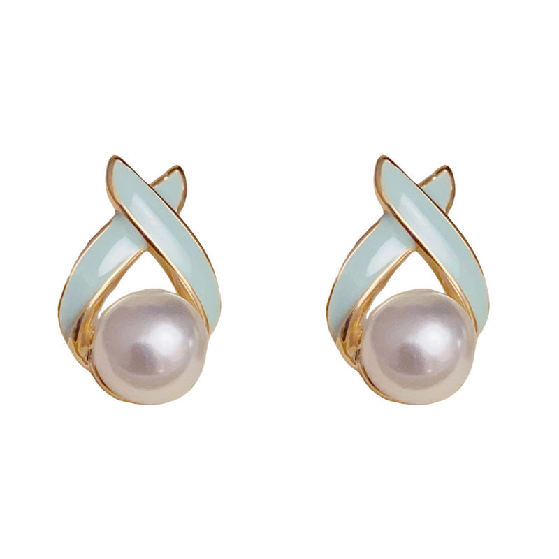 14K Gold-Plated Enamel Cross Pearl Stud Earrings – Minimalist Chic