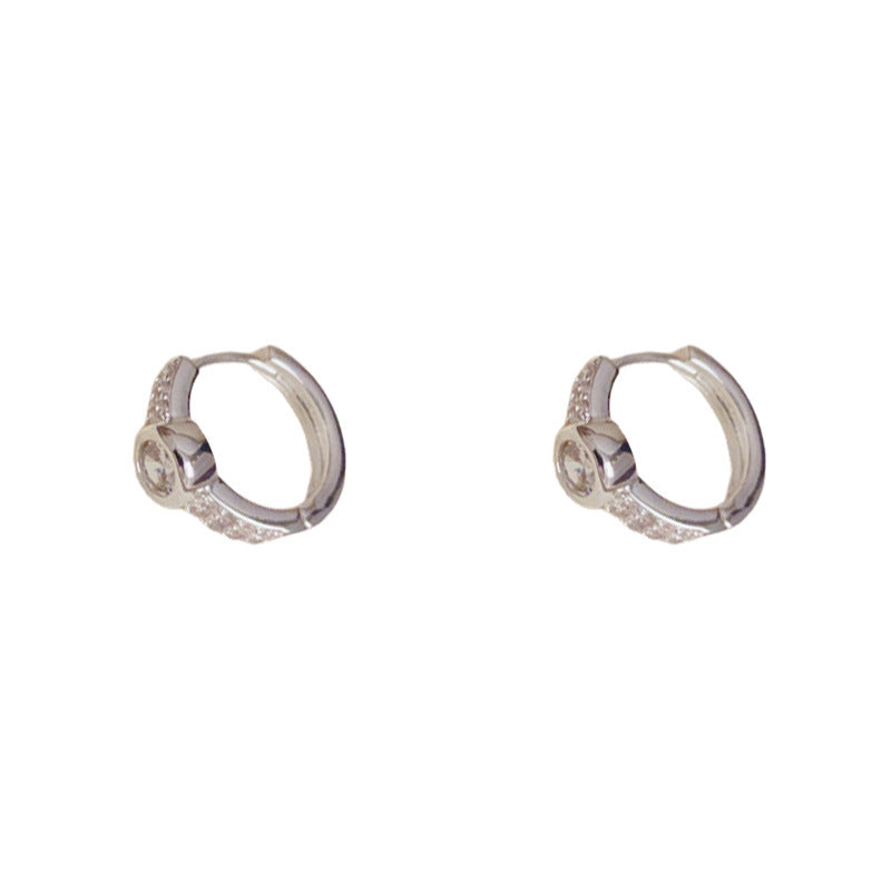 S925 Silver Vintage Silver Zircon Round Earrings – Geometric Deisgn