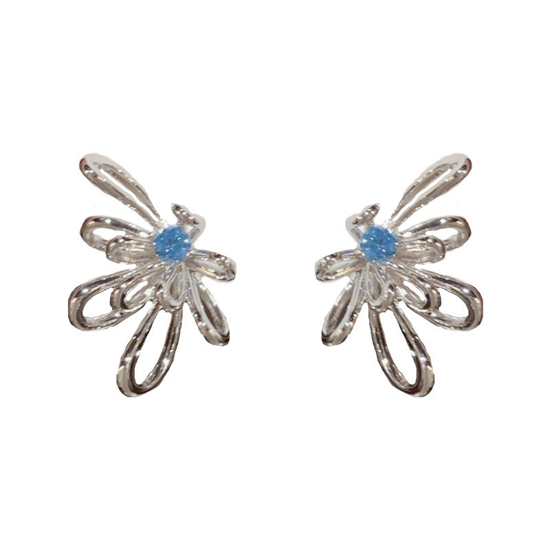 14K Gold-Plated Geometric Hollow Flower Stud Earrings - Elegant Design