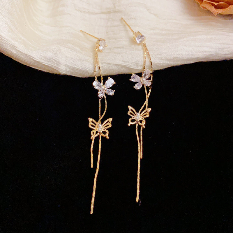 Luxury Zircon Butterfly Long Tassel Drop Earrings – Elegant Design