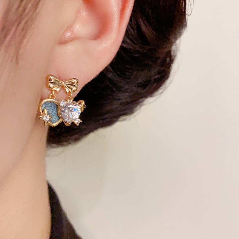 14K Gold-Plated Bow Heart Starburst Earrings – Chic Minimalist Design