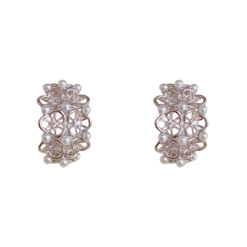 Elegant Pearl Openwork Petal Hoop Earrings – Floral Design