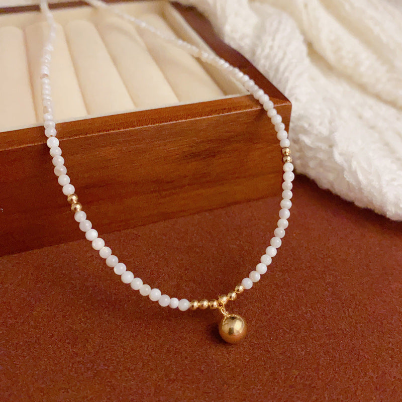 14K Gold-Plated Metal Ball Pendant Pearl Necklace – French Chic Design