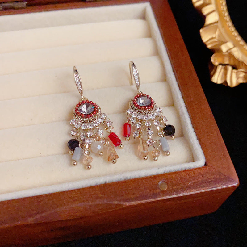 Elegant Zircon Round Tassel Ear Hook Earrings – Geometric Design