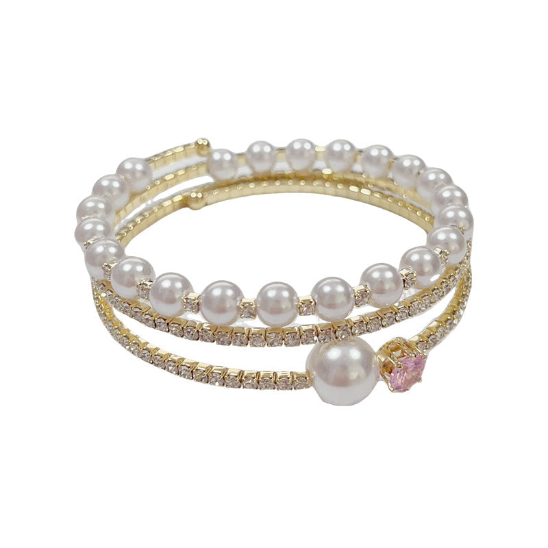 14K Gold-Plated Zircon Pearl Layered Bracelet – Chic Minimalist Design