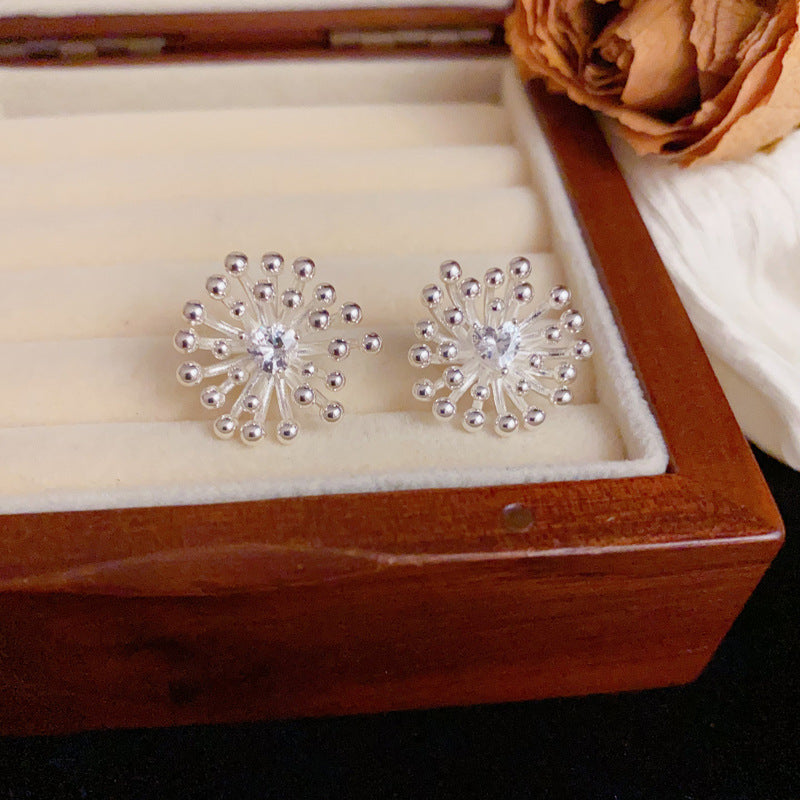 Luxury Zircon Metal Firework Stud Earrings – Geometric Design