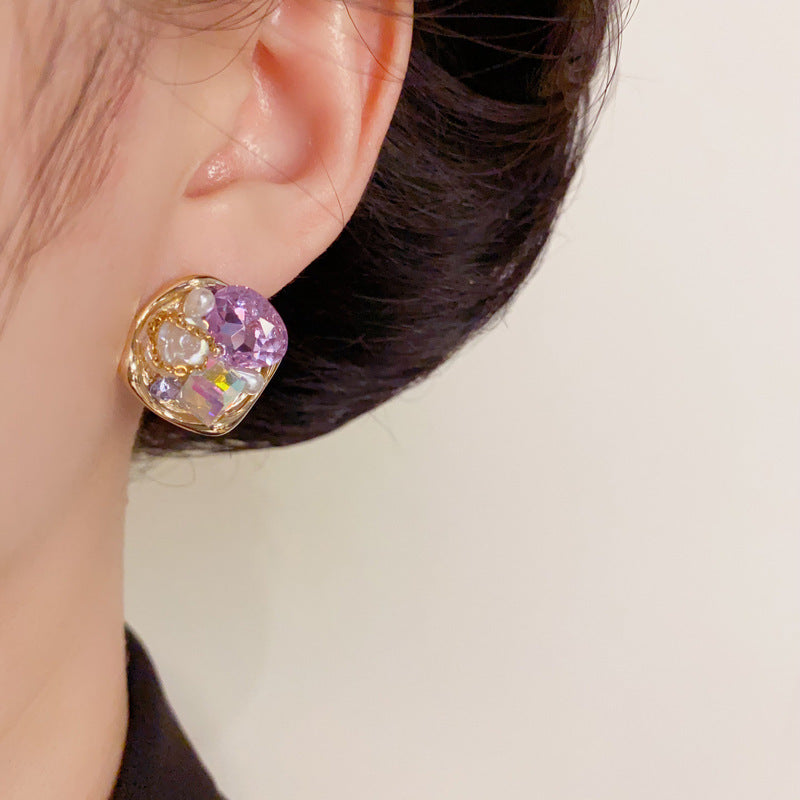 Handcrafted Crystal Petal Diamond-Shaped Stud Earrings– Elegant Design