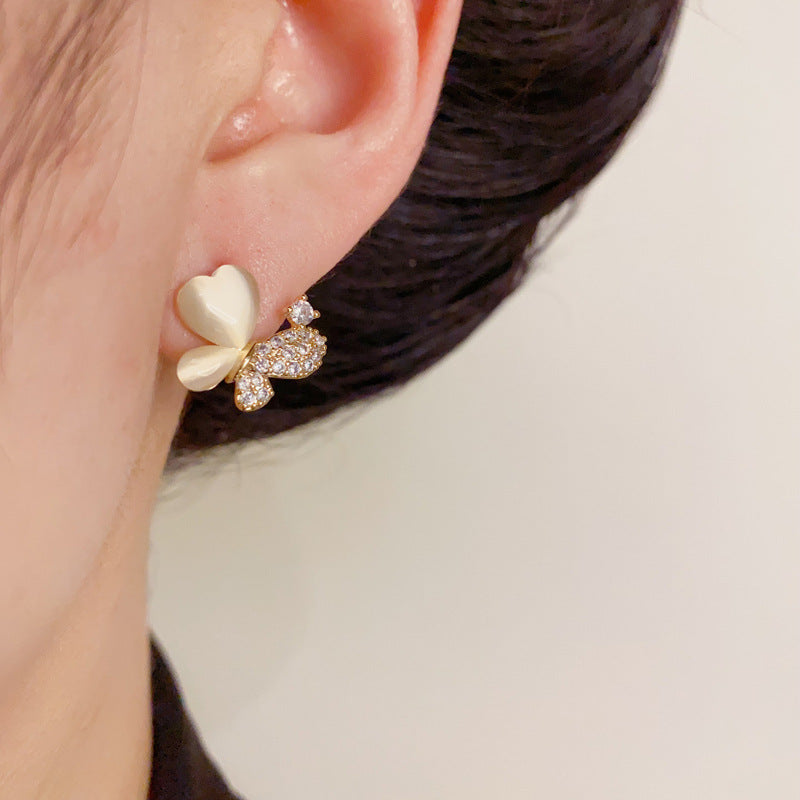 14K Gold Cat's Eye Stone Butterfly Stud Earrings – Sweet & Elegant