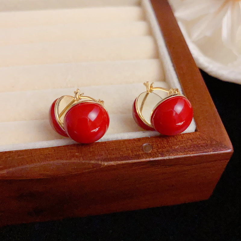 Elegant Red Spherical Ear Cuff Earrings – Geometric Design