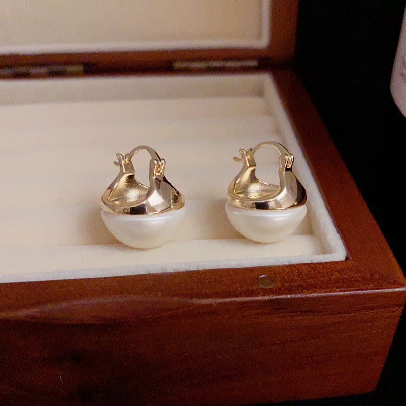 14K Gold-Plated Round Pearl Earring Hooks - Timeless & Elegant Design