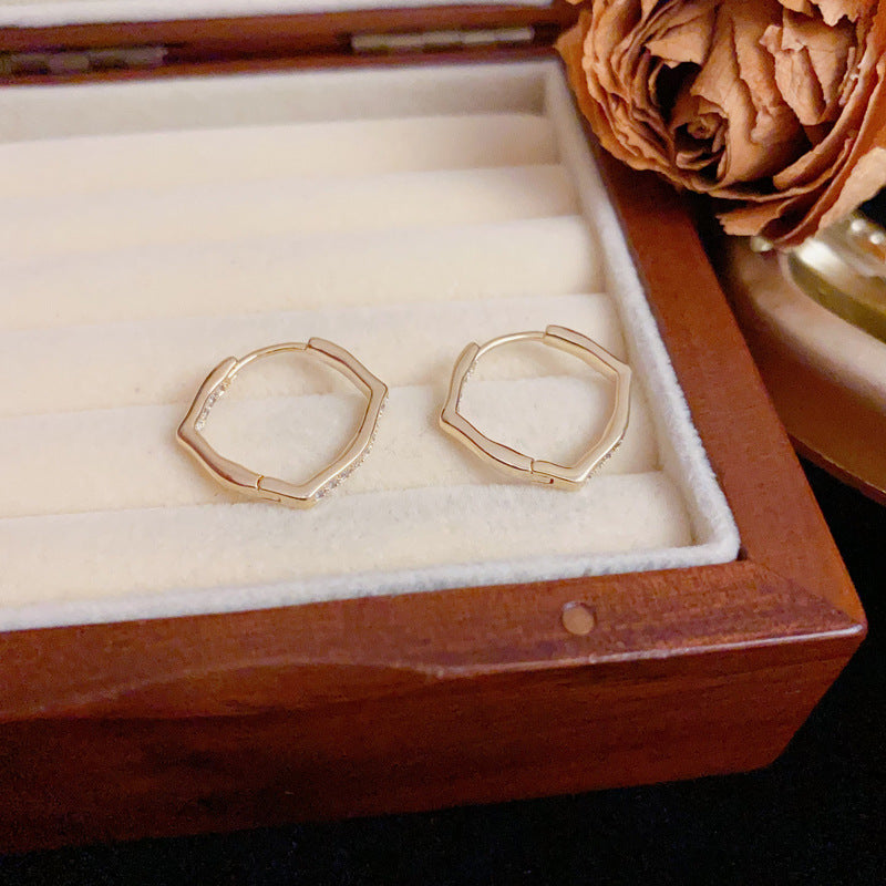 Elegant Full-Zircon Geometric Round Earrings – Silver Needle Design