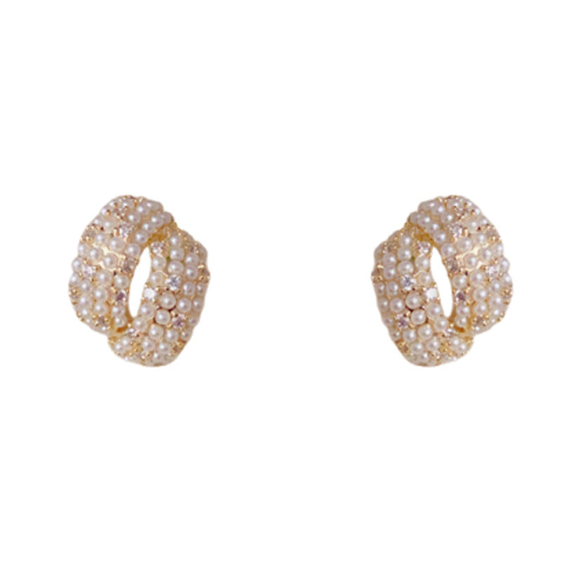 Luxury Geometric Zircon & Pearl Stud Earrings – Elegant Design