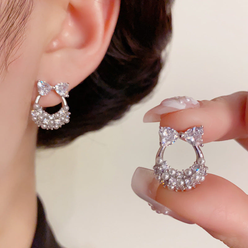 14K Gold-Plated Bow Pearl Hoop Stud Earrings – Sweet Minimalist Design