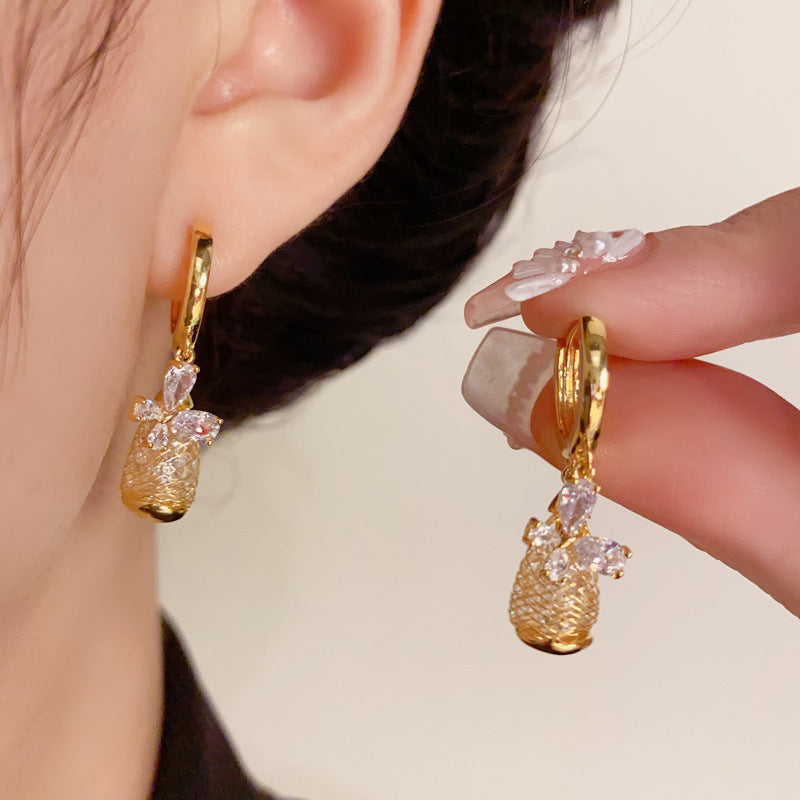 French-Style Zircon Butterfly Waterdrop Earrings – S925 Silver Needle