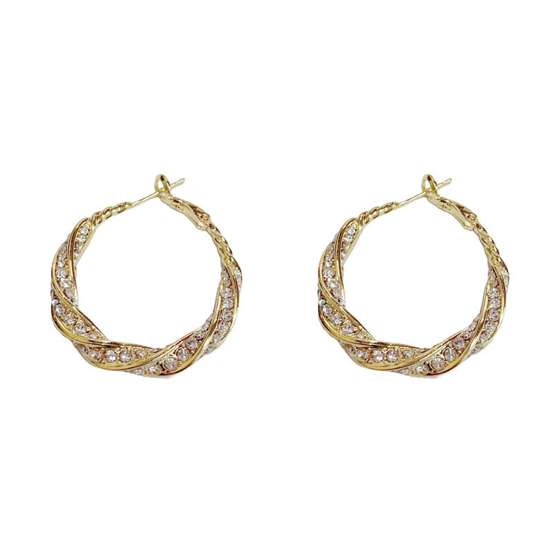Luxury Full-Zircon Twisted Hoop Earrings – Geometric Design