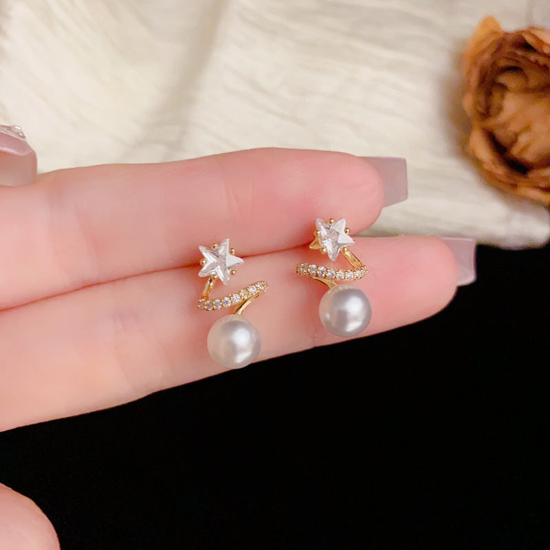 Luxury Zircon Star-Shaped & Pearl Stud Earrings – Elegant Design