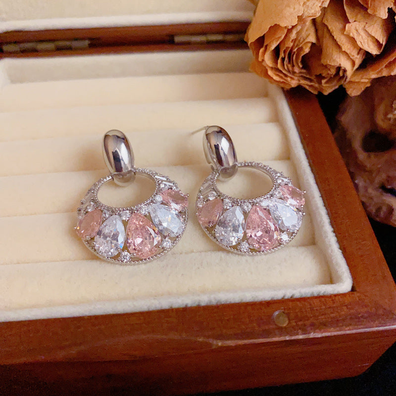 Luxury Colorful Zircon Round Drop Earrings – Elegant Geometric Design