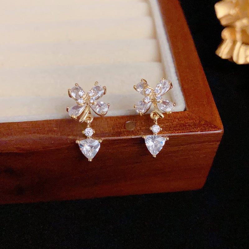 Elegant Full-Zircon Petal Teardrop Earrings – Floral Design