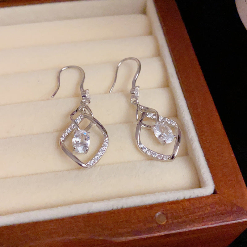 14K Gold Zircon Geometric Diamond Tassel Earrings – Elegant Design