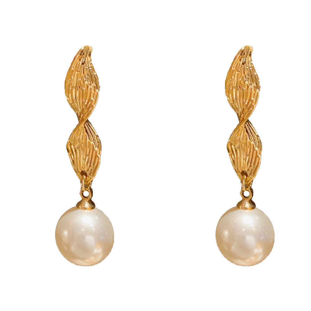 Eaioncol Metal Leaf Pearl Tassel Drop Earrings Gold Silver