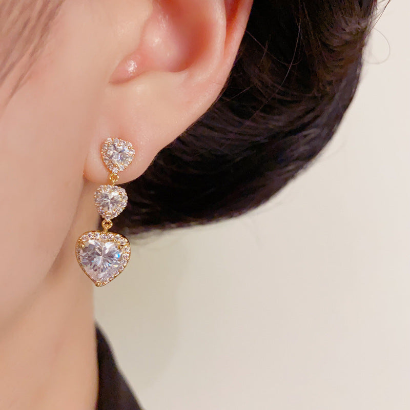 Luxury Full-Zircon Heart Tassel Drop Earrings – Elegant Design