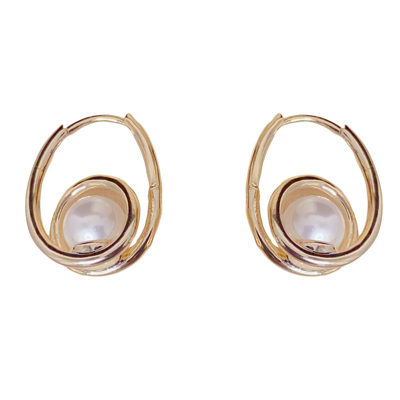 Eaioncol Twisted Metal Pearl Hoop Earrings Gold Silver