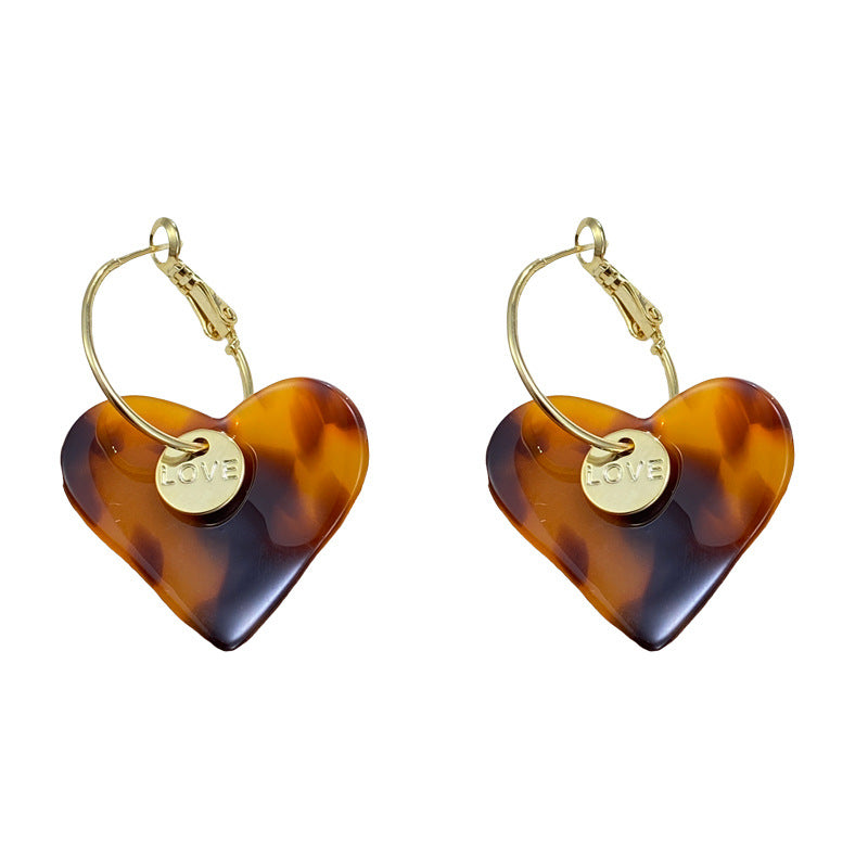 Luxury Leopard Print Heart Acrylic Drop Earrings – Elegant Design