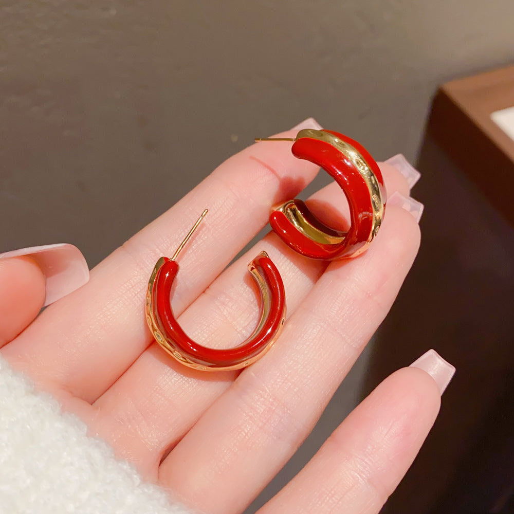 Eaioncol Enamel C Hoop Earrings 14K Gold Plated