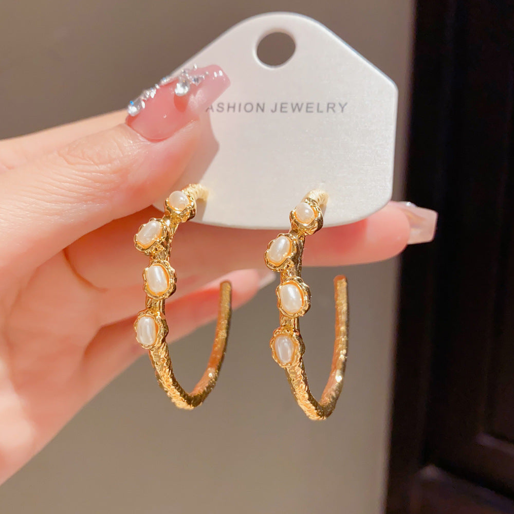 Eaioncol Irregular Pearl Hoop Earrings 18K Gold Plated