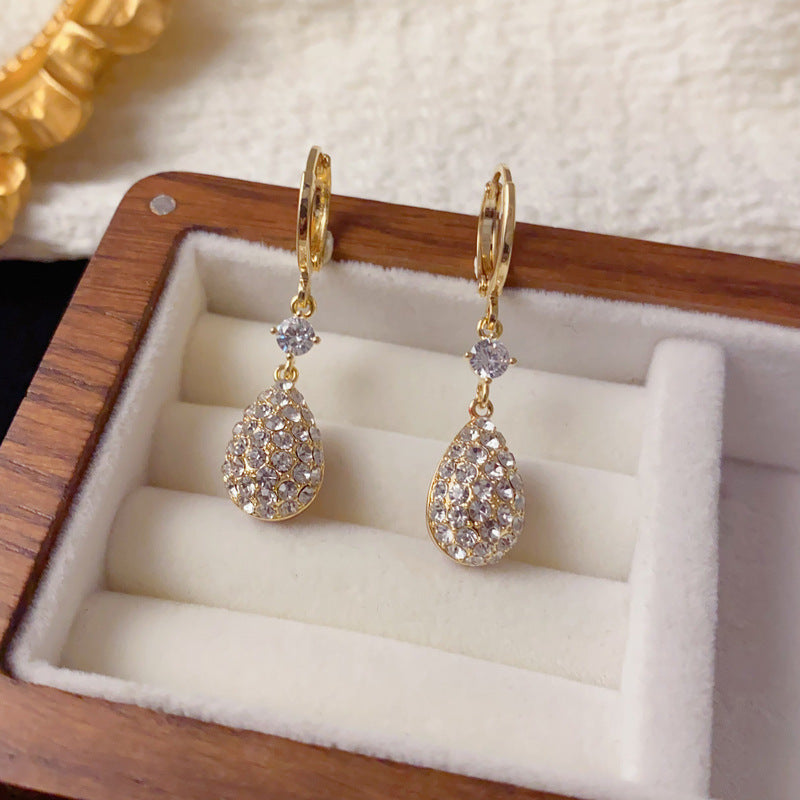 Luxury Full-Zircon Double-Sided Red Teardrop Earrings – Elegant Design