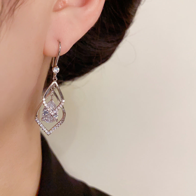 14K Gold Double-Layer Rhombus Earrings - Elegant Minimalist Design