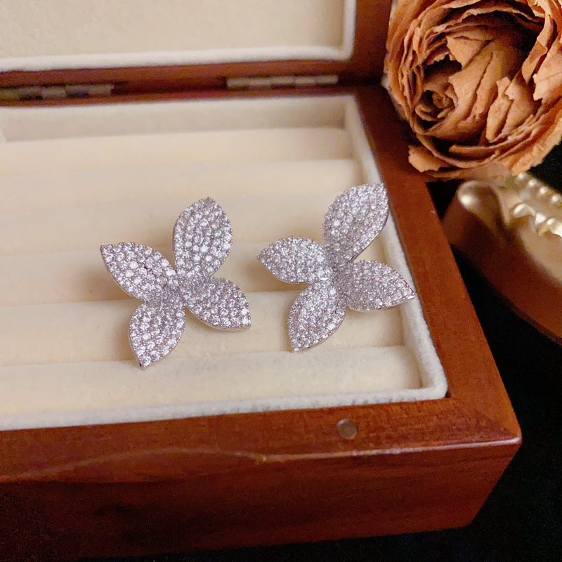 Luxury Zircon Flower Petal Stud Earrings – Elegant Flower Earrings