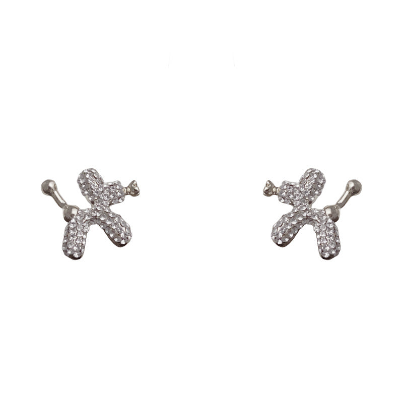 Luxury Full-Zircon Balloon Dog Stud Earrings – Geometric Design