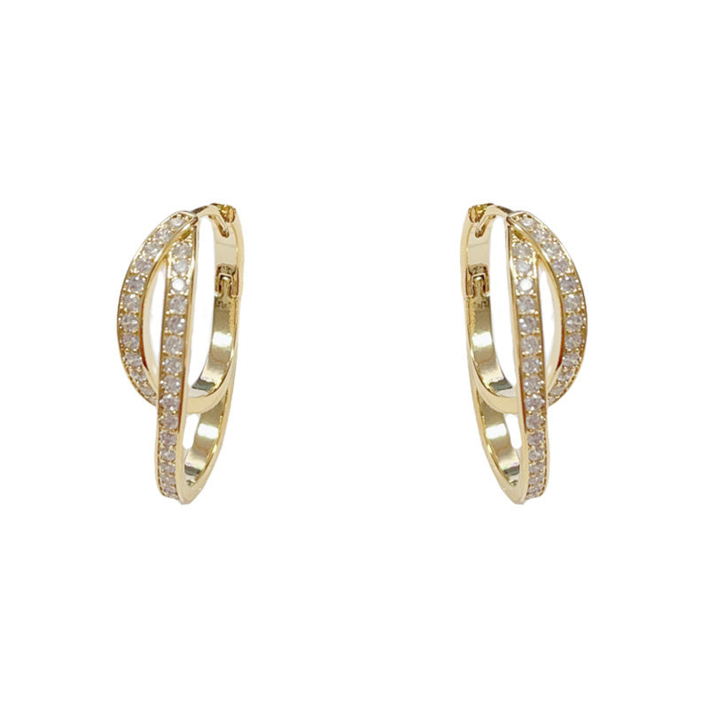 14K Gold-Plated Zircon Double Circle Earrings-Vintage Waterdrop Design