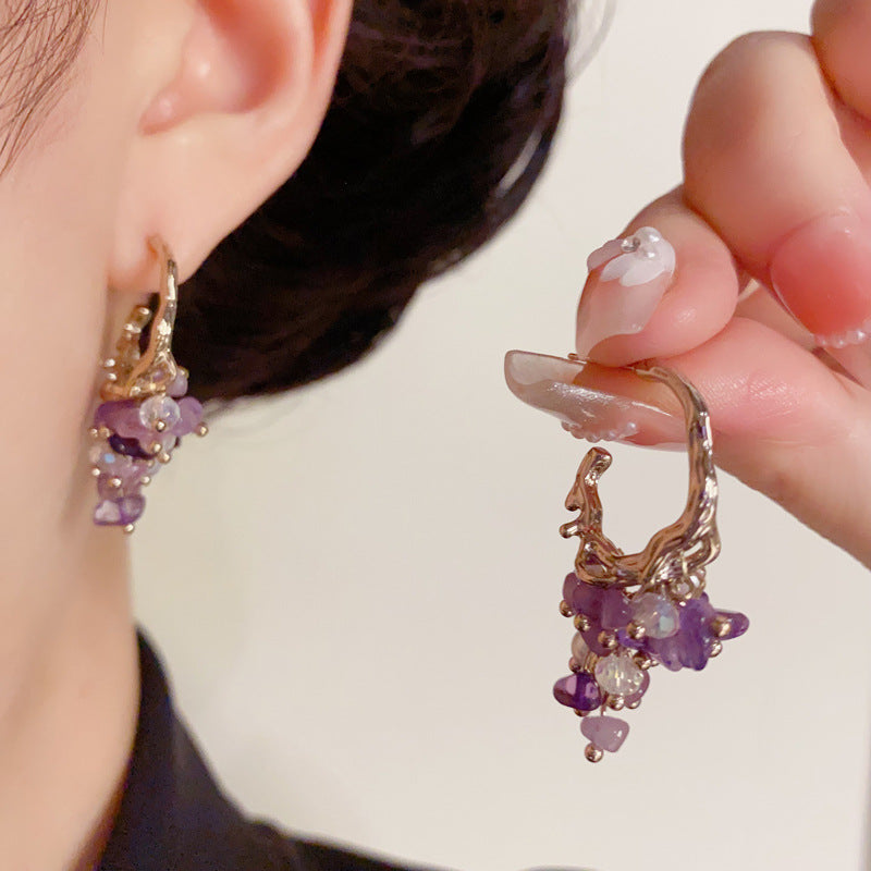 Luxury Geometric Grape Beaded Tassel Earrings – Elegant Design