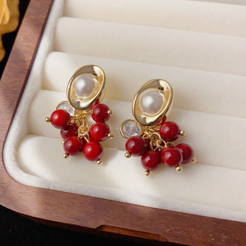 Luxury Geometric Pearl Bead Tassel Drop Earrings – Elegant Design