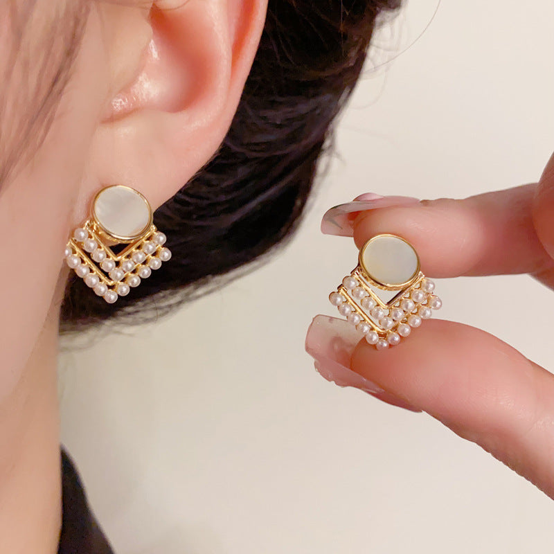 14K Gold-Plated Mother-of-Pearl Diamond Stud Earrings – Elegant Design