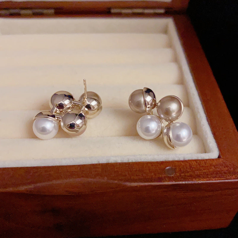 14K Gold-Plated Color-Block Irregular Pearl Earrings - Elegant Design