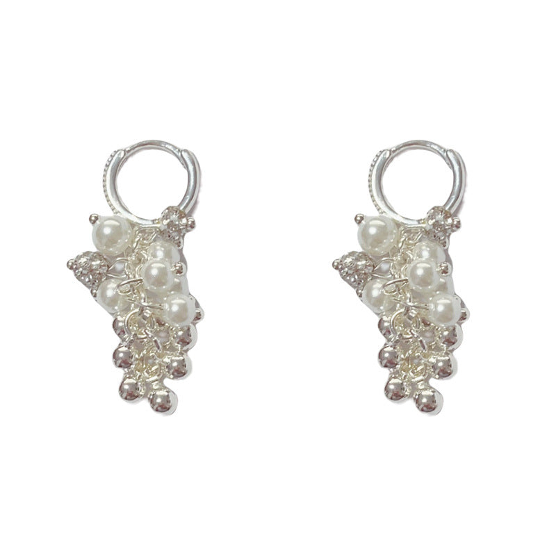 Elegant Pearl & Zircon Ball Tassel Drop Earrings – Geometric Design